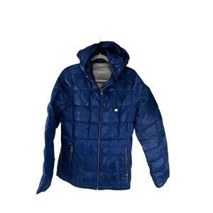 Calvin Klein Womens Packable Hooded Puffer Premium Down Jacket Blue L Warm Light